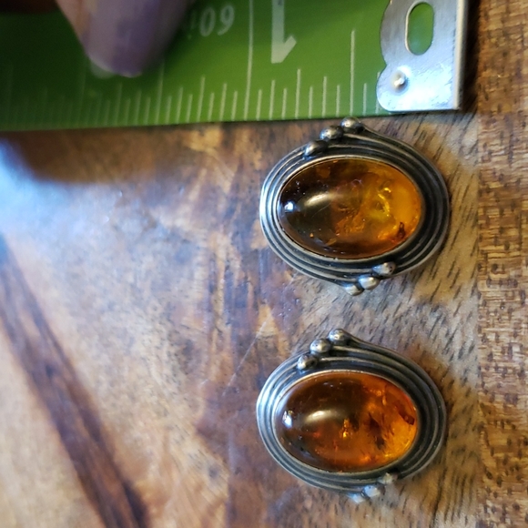 Handcrafted Jewelry Vintage Amber And Silver Clip On Earrings